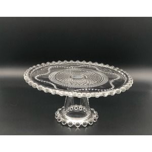Candlewick Retro Beaded Glass Footed Cake Stand 8.5in Diameter